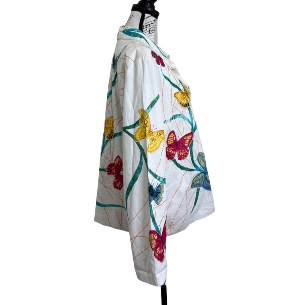 Vintage Hona To Be Butterfly Print Jacket Blazer Women's Size M Cotton White - Picture 2 of 7